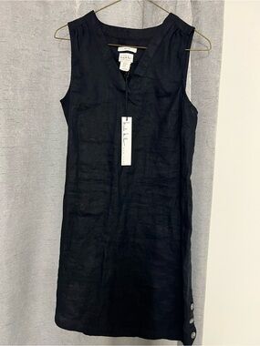 Nicole miller Black Sleeveless V-Neck Linen Dress